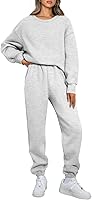 AUTOMET Women's Oversized 2 Piece Sweatsuit Lounge Set - Crew Neck Sweatshirt & Baggy High-Waisted Sweatpants with Pockets, Fall Fashion
