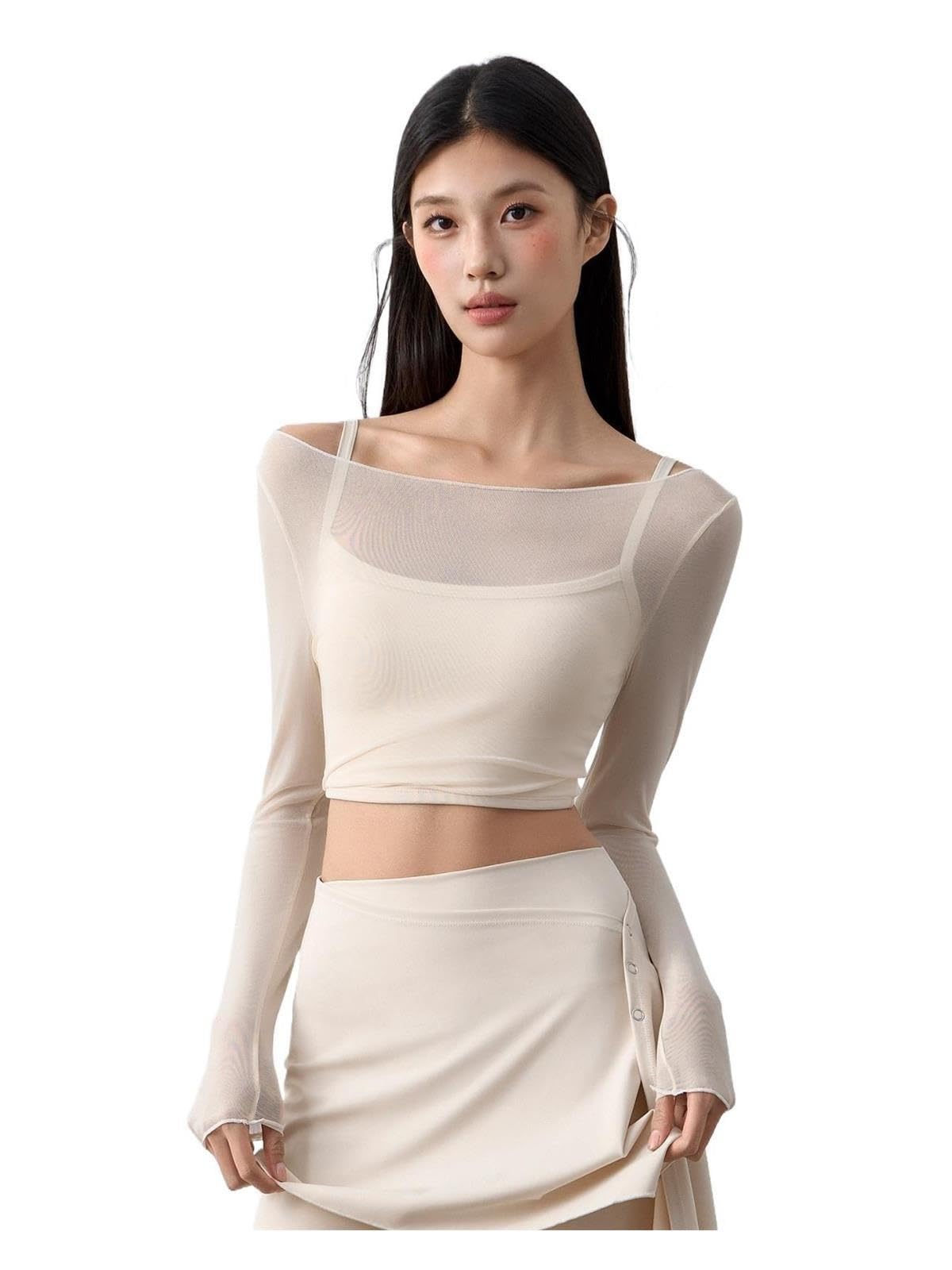 Top de Malla Manga Larga for Mujer, Elegante, for Correr, Yoga, Fitness