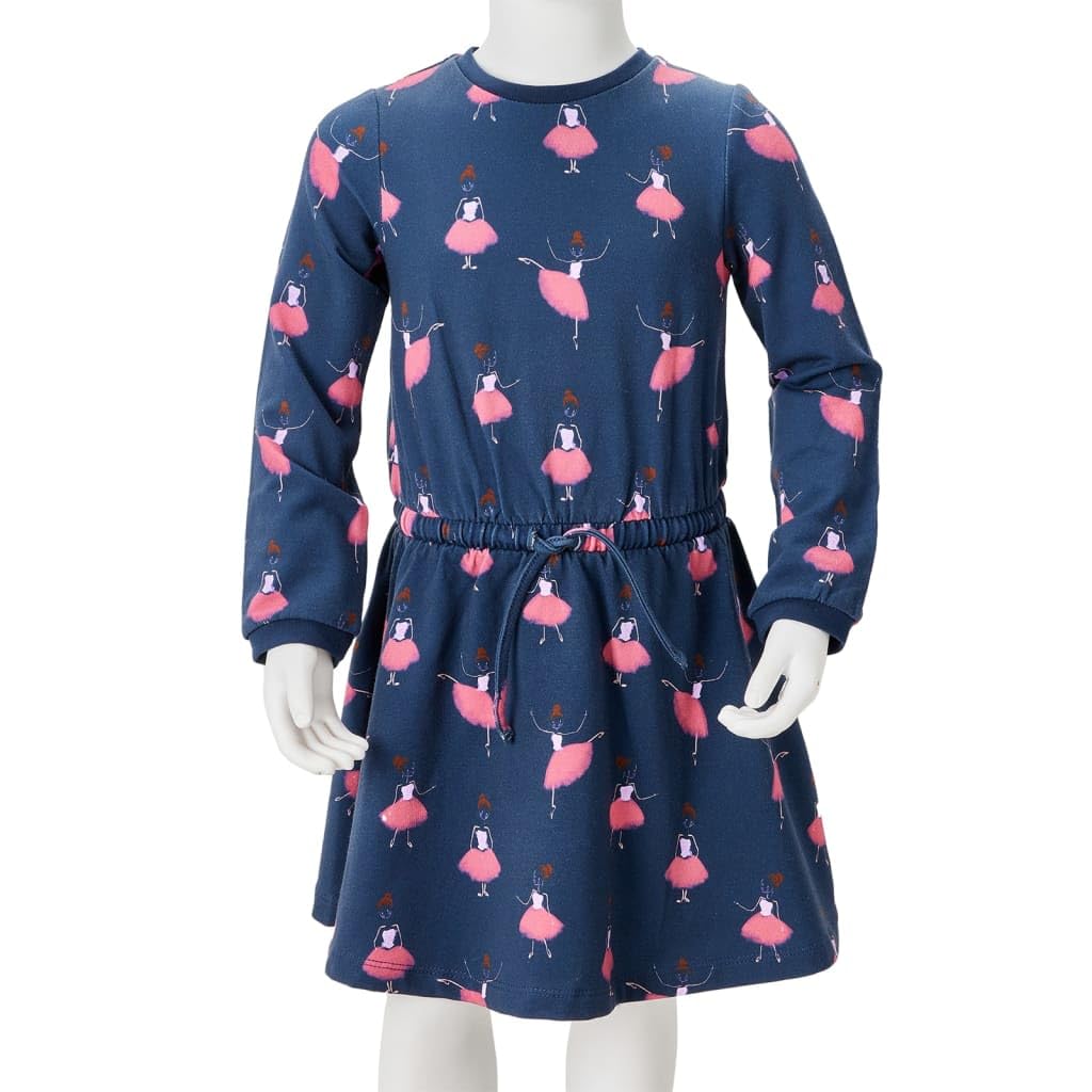 Vestido infantil azul marino para niña, vestido de algodón de manga larga con estampado de bailarinas, transpirable, cómodo, adecuado para uso diario, fiesta, cumpleaños, escuela, vacaciones