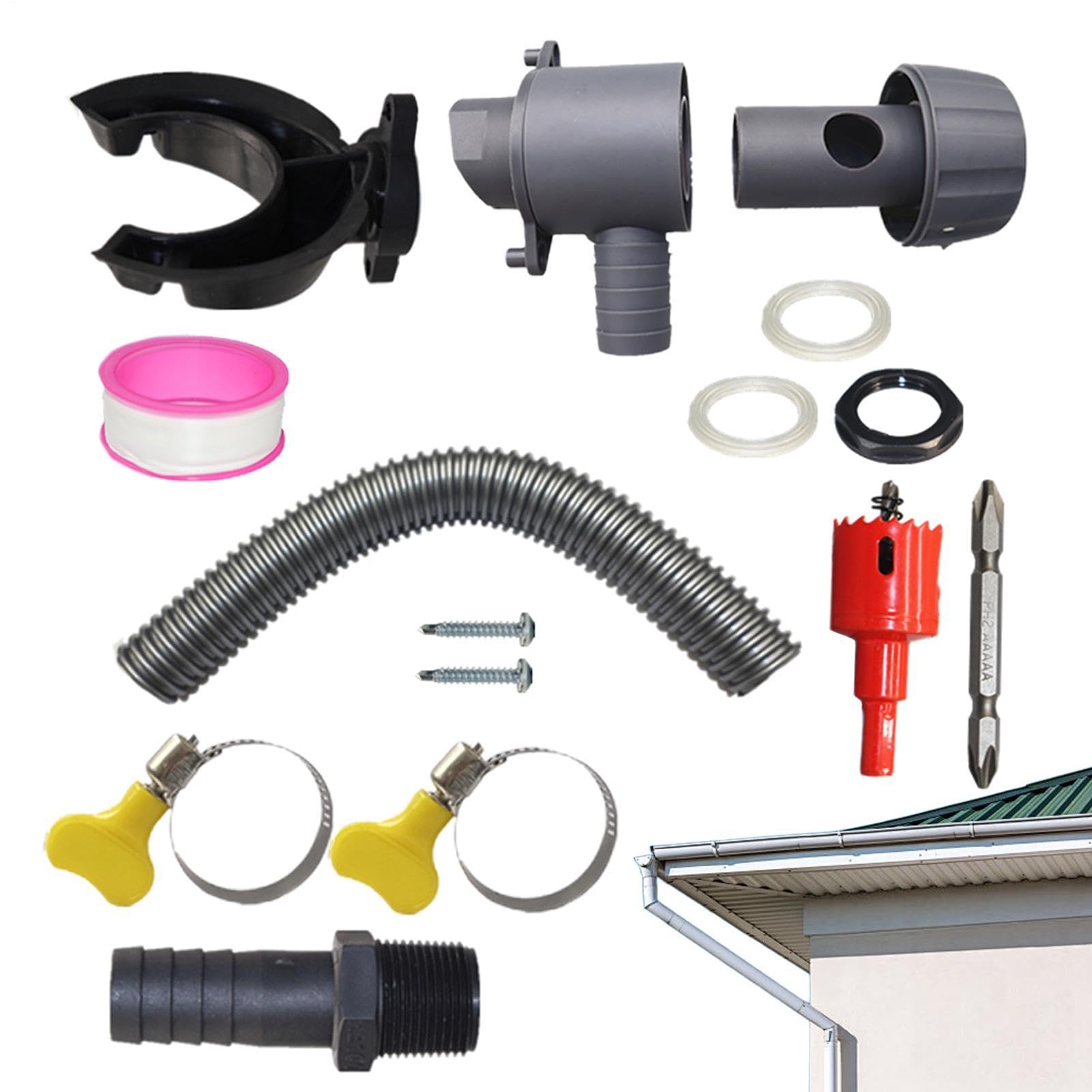 Regenwasserumsteller für Fallrohr | wetterfest mit flexibler Schlauchfiltration | Regenfass Dachrinnenumsteller-Set | für Wasserfilterung im Freien, verzinktes PVC PE und Kupferrohre
