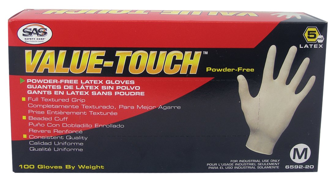 SAS Sécurité 6593–20 Value-touch sans poudre Gants jetables en latex 5 mil, grande, 100 Gants en Poids