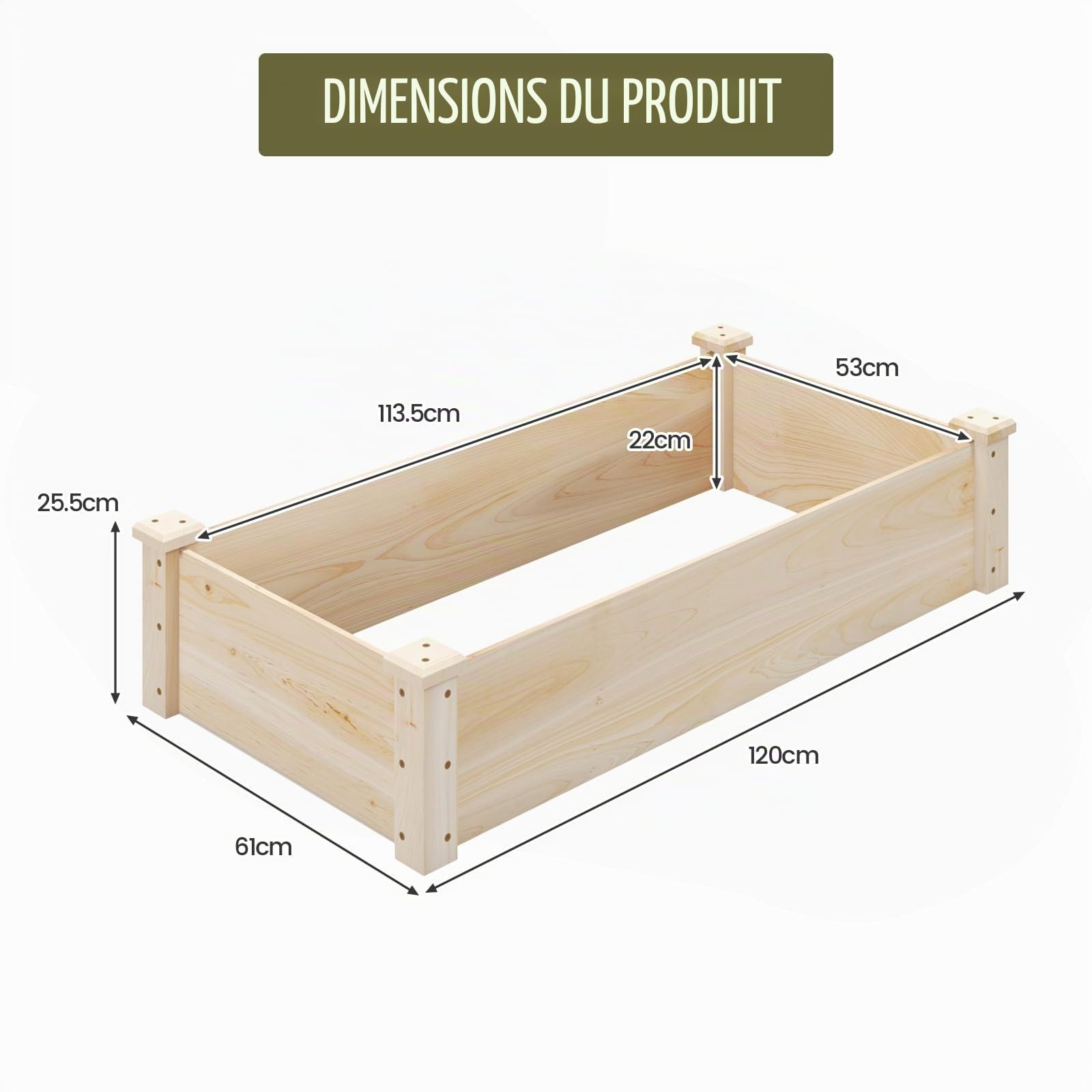 HOMASIS Jardinière en Bois de Sapin, Bac à Plantes avec Fond Ouvert, Carré Potager Extérieur, Séparateurs pour Fleurs, Légumes, Fruits, Herbes, Parterre de Jardin, Lit de Jardin pour Balcon Terrasse