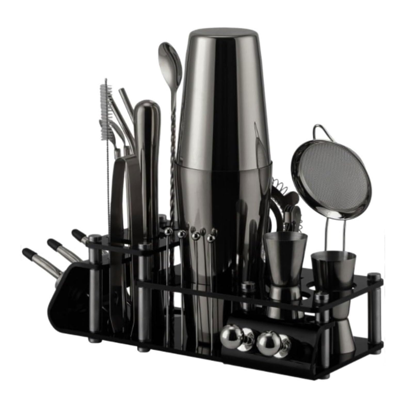 Kit de Barman 24 pièces en Acier Inoxydable, Ensemble d'ustensiles de Bar et de Shaker à Cocktails for Barman(Silver)