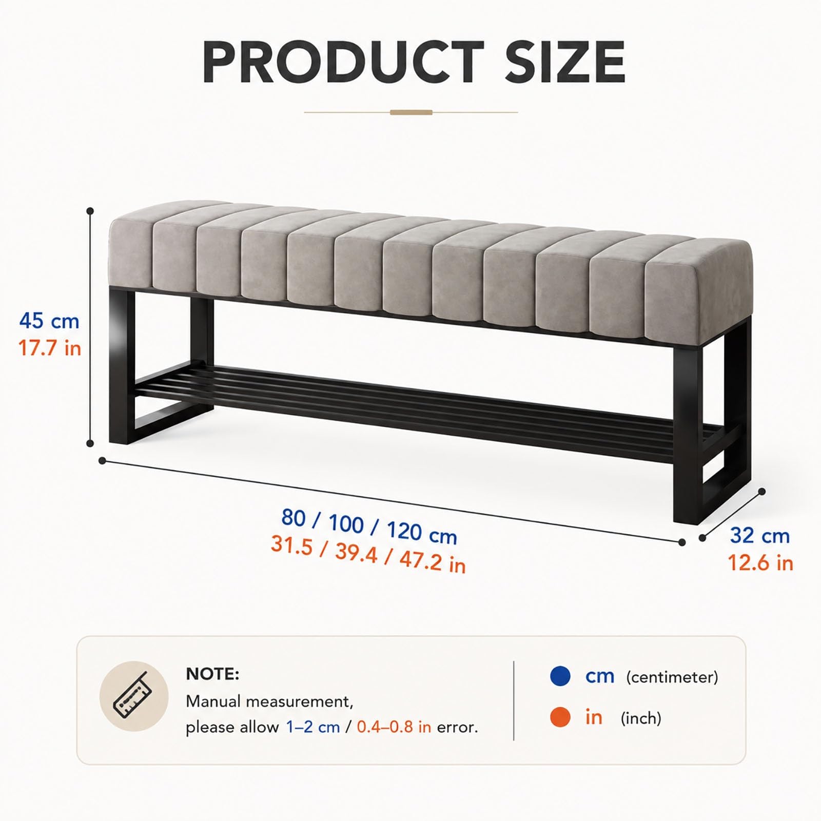Panca Scarpiere, Panca Metallica con Cuscino a Righe | Cuscino Velluto Righe Larghe resiste, Struttura Nera, Ripiano a Doghe mantiene Scarpe(Orange,100cm/39in)
