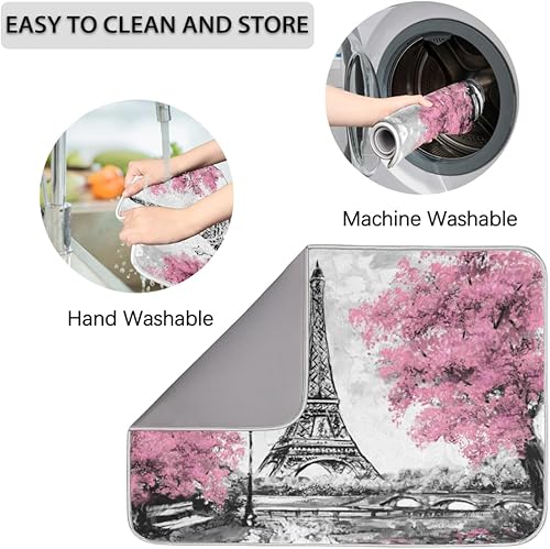 Miniatura 4 de Eiffel Tower Watercolor Dish Drying Mat 16x18 Inch Absorbent Reversible Microfiber Dish for Kitchen Coffee Bar Countertop