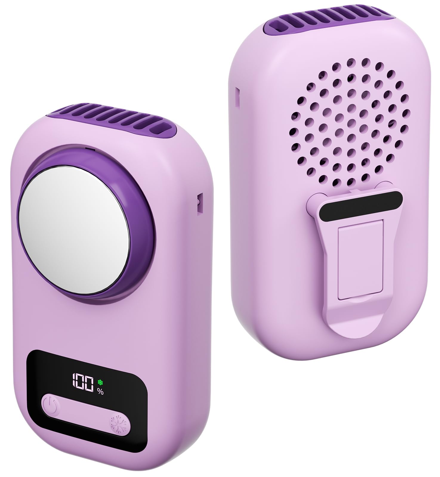 Mini Clip Fans with Ice Cooling, USB Rechargeable 5 Speed, Neck Fan, Purple