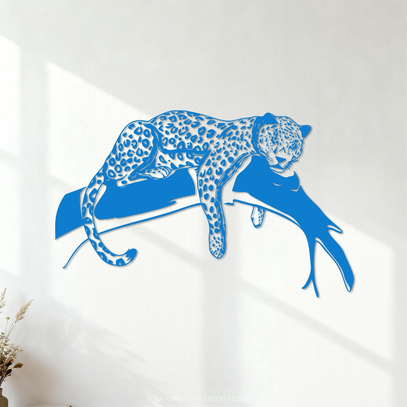 Engraving Stickers Cartoon Leopard Playing On Tree Kids Jungle Animals Tiger Cat Branch 48x76.7cm Can Modify and add Information Blue
