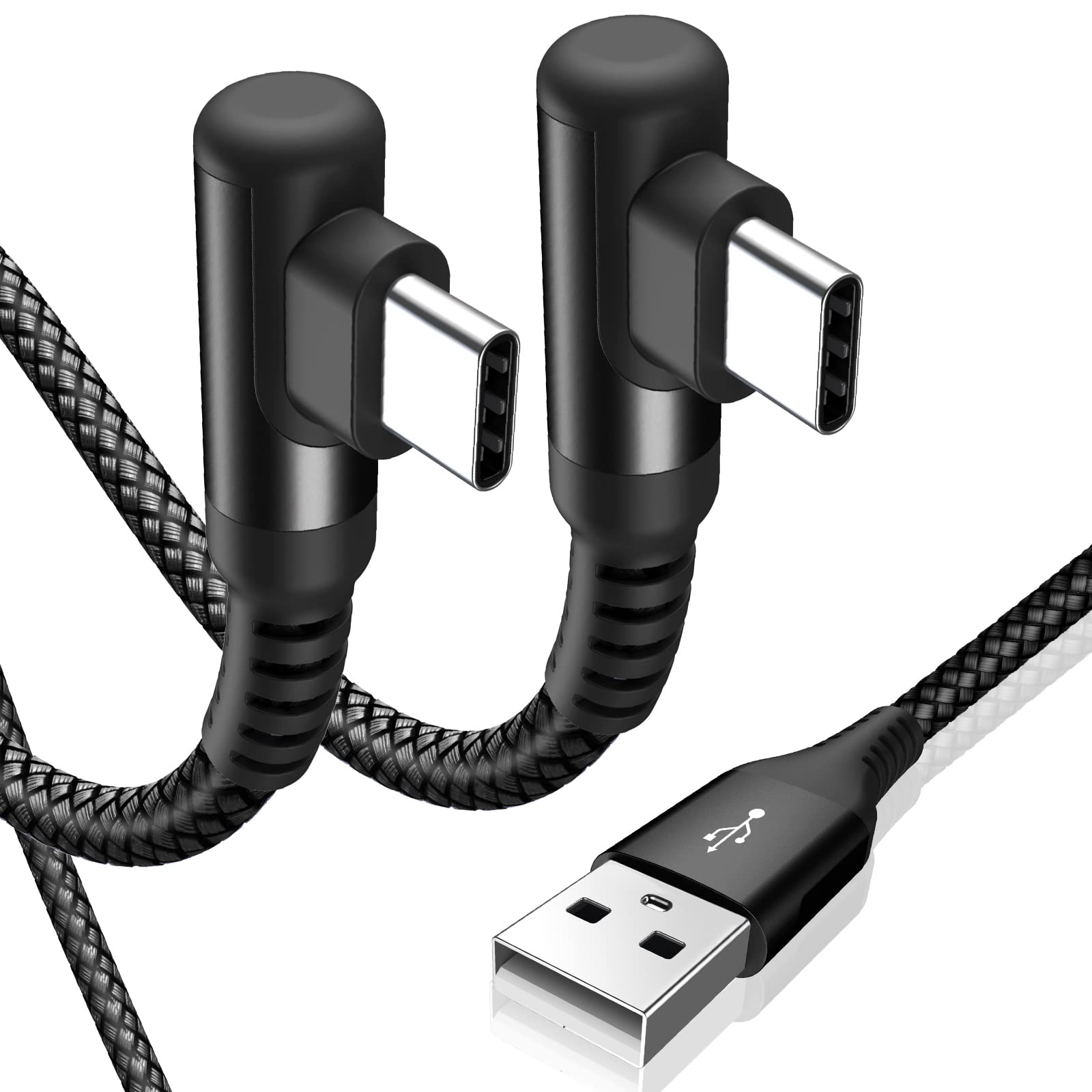 Cavo USB C 90 gradi [2 pezzi 3 m] 3.1A ricarica rapida, cavo di ricarica Cavo USB C in nylon tipo C per i phone 16 15 Pro Max, Samsung Galaxy S24 S23 S22 S21 S20, Note10/9/8, M31, A71 A52 A51 A50 A40