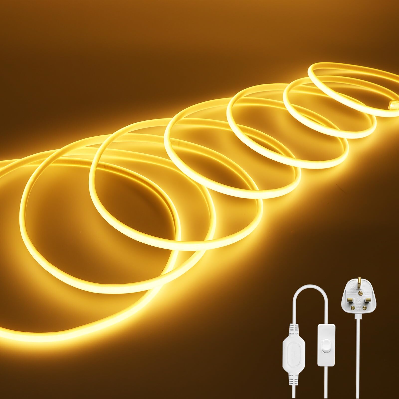 Wisada 220V COB LED Neon Light Strip with On/Off [31m, Warm White 3000-3500K], IP65 Waterproof Flexible，288 LEDs/m Cuttable FCOB LED Rope Light, DIY Design, Home Store Decorative Light Strip