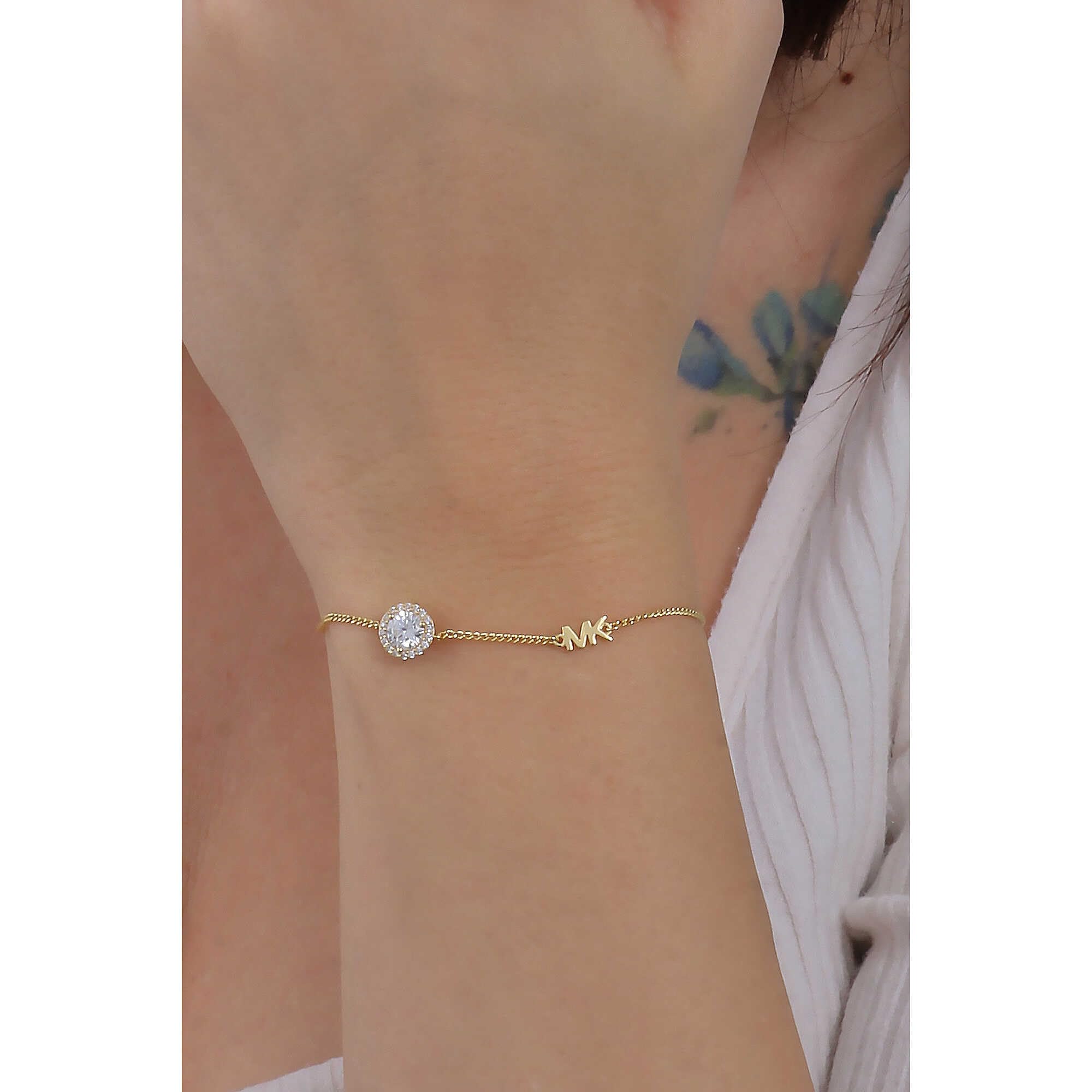 Michael Kors Bracciale da donna in metallo dorato con pietre semi-preziose e chiusura scorrevole