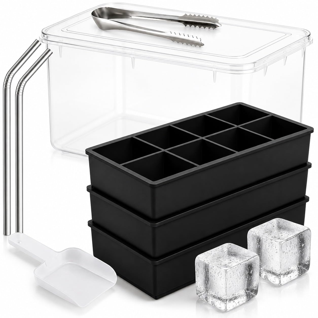 2in Silicone Ice Cube Tray - Ice Cube Molds for 8 Large Ice Cubes