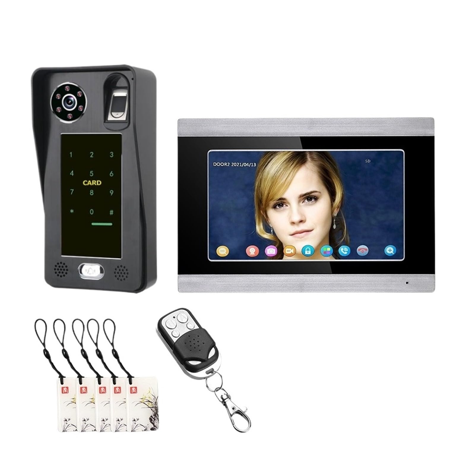 Sistema De Portero Automático Inalámbrico WiFi De 7 Pulgadas con Huella Dactilar, Tarjeta IC, Vídeo For Puerta, Teléfono, Cámara HD 1080P con Cable(SY711BFJRB11)