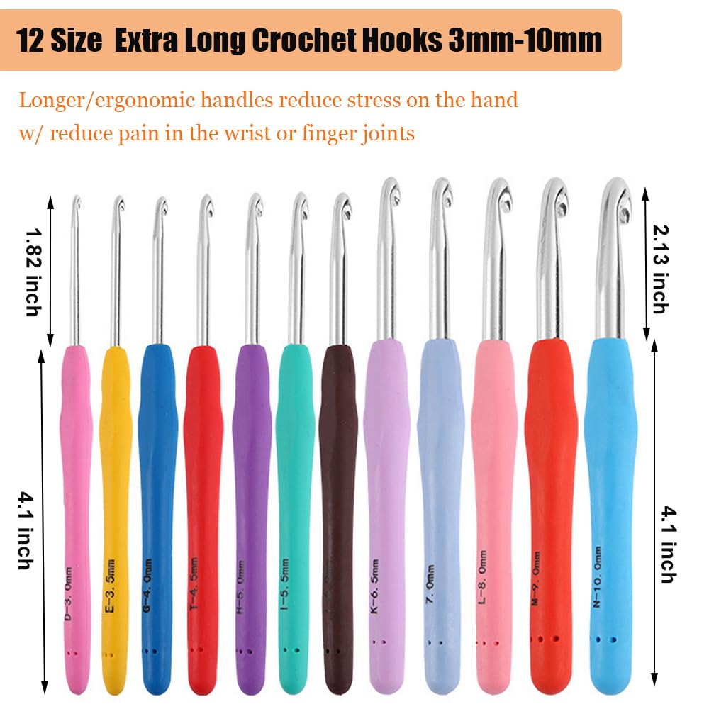 Mdoker Juego de ganchos de ganchillo de 21 tamaños, gancho ergonómico con estuche para manos artríticas, juego completo de ganchillo para principiantes y amantes del ganchillo (0.8 mm-10 mm)