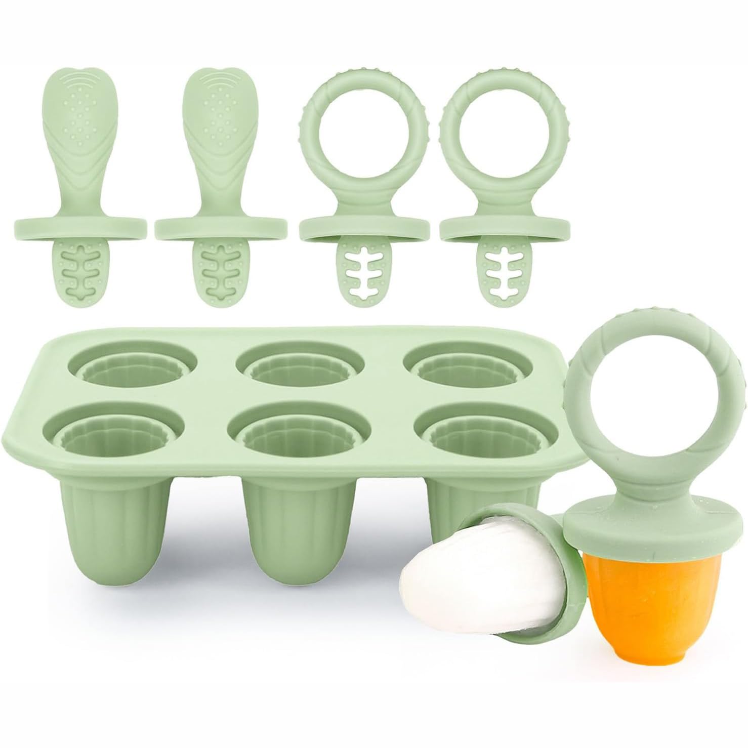 Aonveki Eisformen Silikon für Kinder, 6 Mulden Mini Baby Eisformen Eis am Stiel mit Beißring Stiel für Kleine Hände, BPA-Frei Eisförmchen, Selber Machen Dessertform