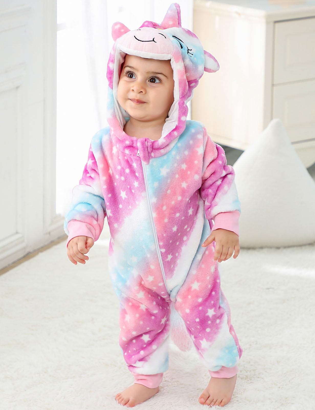 MOMBEBE COSLAND Baby Unicorn Costume Kids Animal Hooded Romper Onesie Infant Halloween Costume, Unicorn, 2 Years - Image 2