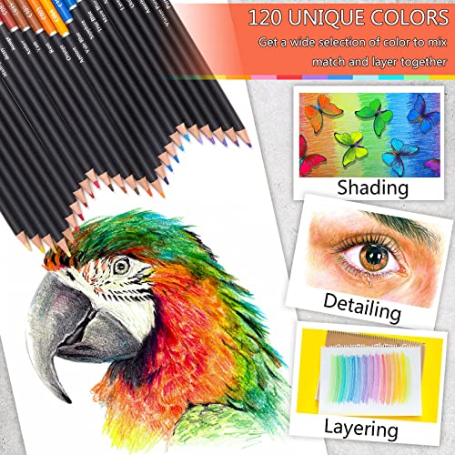 Pandafly Art Supplies 150 Colored Pencils Set, With Adult Coloring Book, 3-Color Sketchbook, Graphite, Charcoal Pencils For Drawing Sketching Blending Shading, Quality Soft Core Oil Based #TOP3