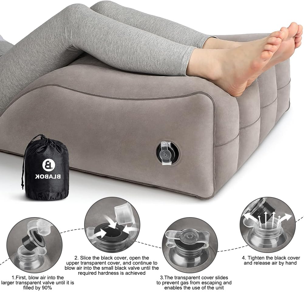 DASIAUTOEM Cuscino di Supporto per Gambe e Ginocchia, Cuscino a Cuneo Gonfiabile, Cuscino per Elevare le Gambe, Miglioramento del Sonno, Traspirante e Lavabile (Grigio)