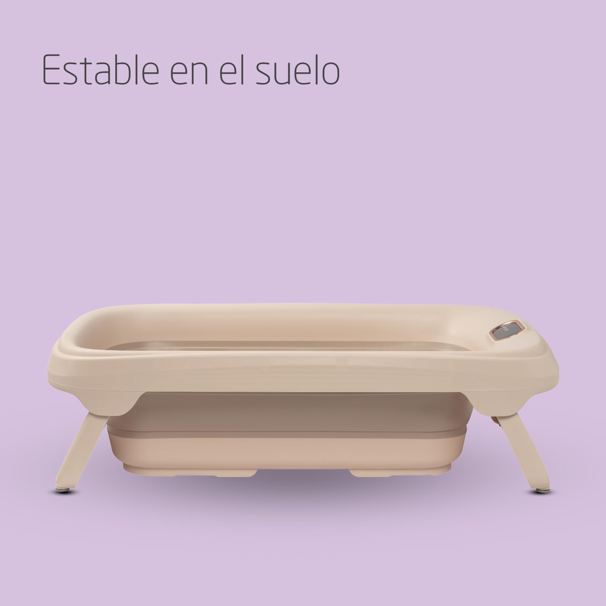 Maxi-Cosi Indigo Bañera Bebé Plegable, 0-4 Años, Bañera Niño Pequeño Espaciosa, Termómetro HighSense Integrado, Antideslizante, Gancho para Colgar Retráctil, Plegado Plano, Muted Terra