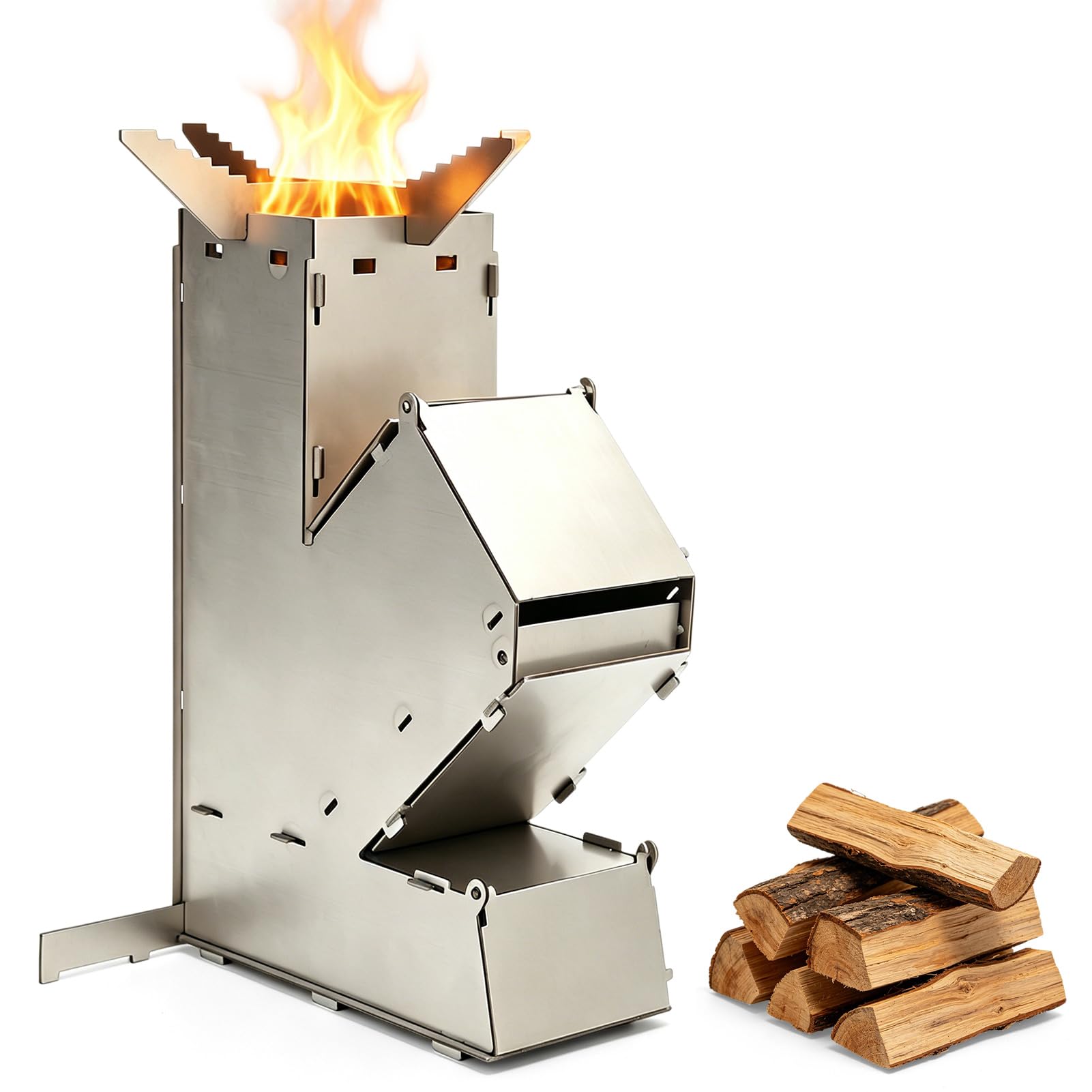 Camping Rocket Stove, Portable Camping Stoves Stainless Steel Wood Burning Grill Detachable Grill with Storage Bag for Outdoor Cooking Hiking