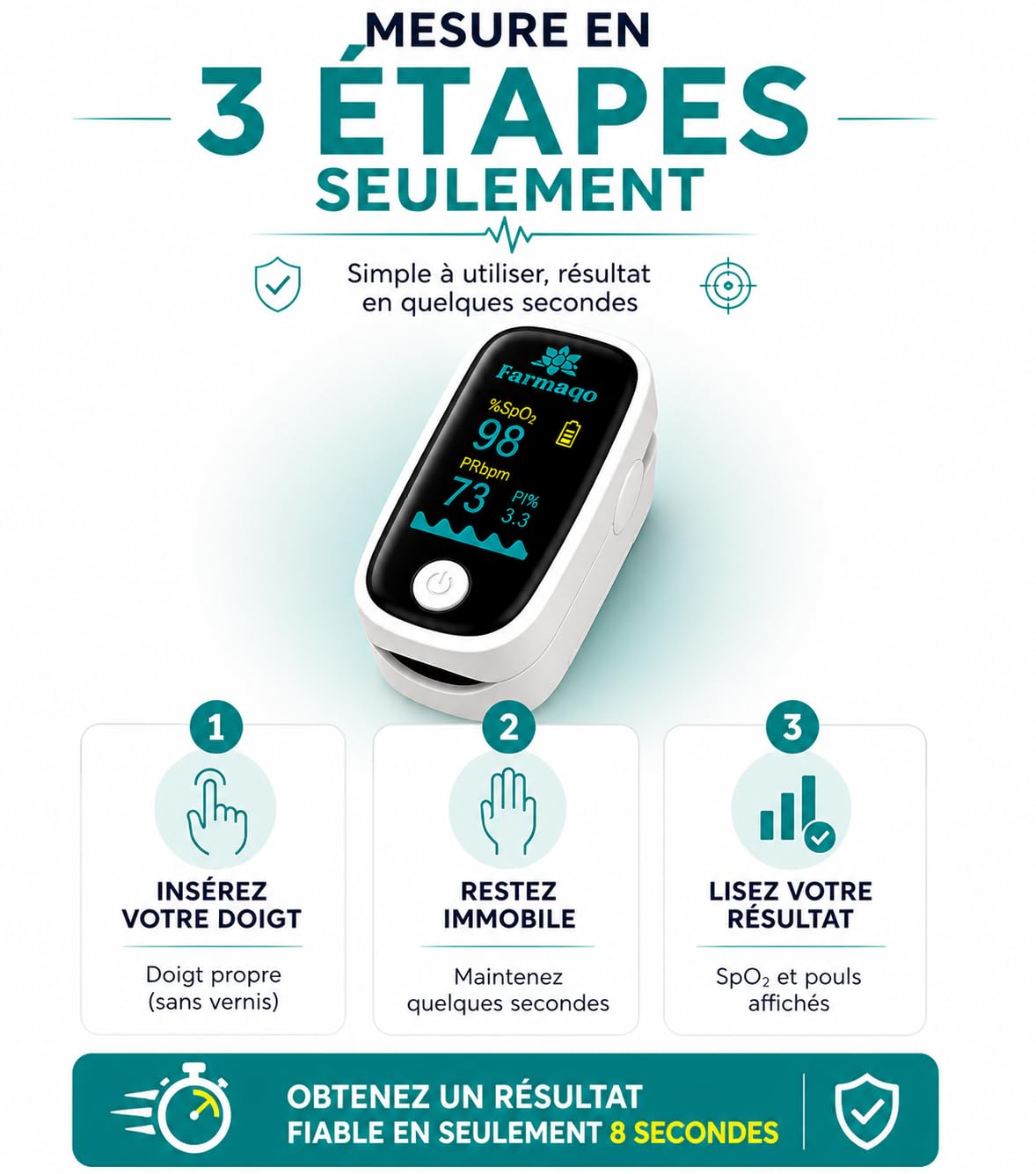 FARMAQO Oxymètre de doigt Saturomètre professionnel médical SPO2 BPM fréquence cardiaque Ecran OLED Bluetooth