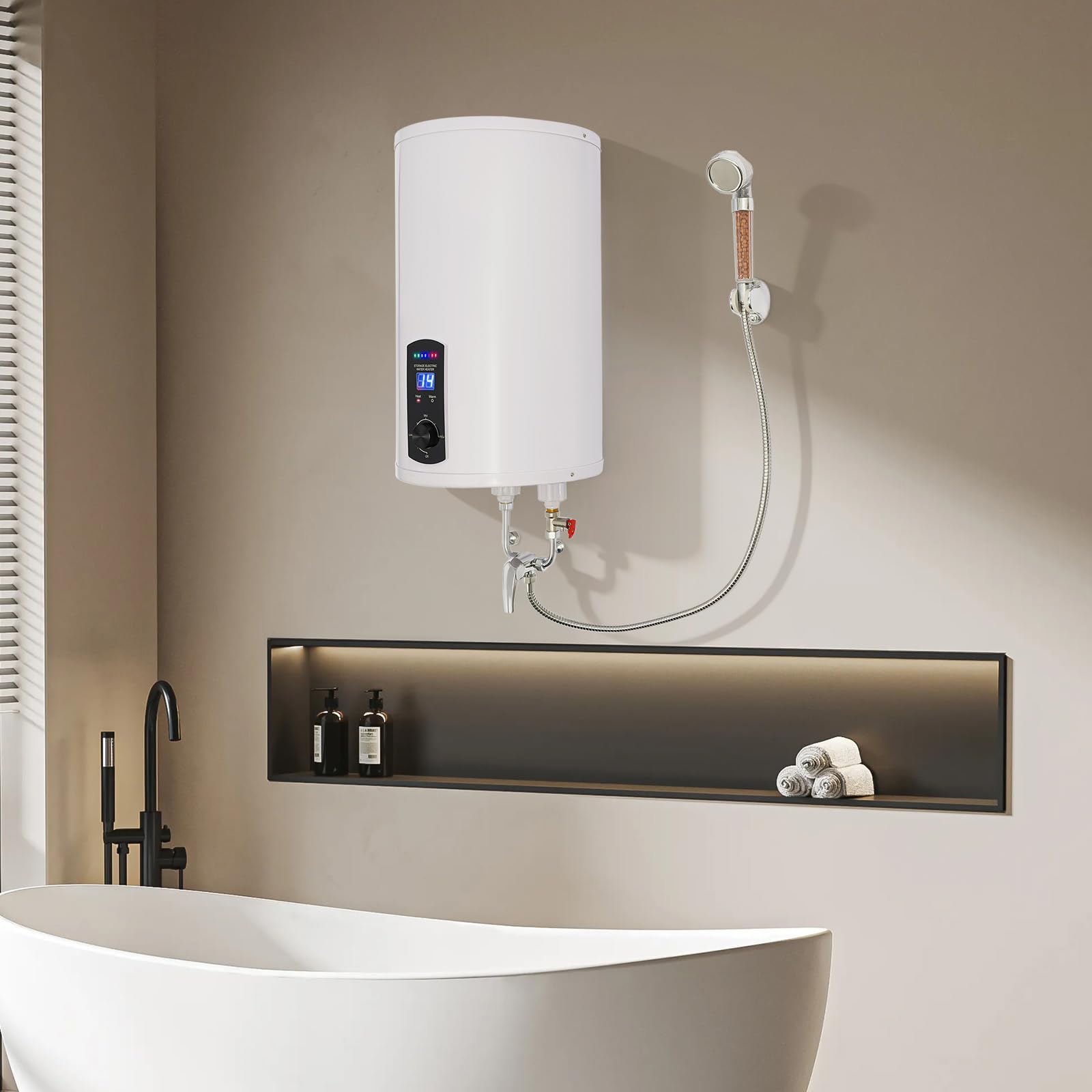 Chauffe-eau électrique 30 l - 2000 W 220 V - À suspendre au mur - Économie d'énergie - Chauffe-eau - Réservoir intérieur émaillé - Écran LED (30 l)