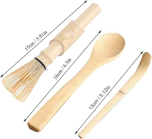 Miniatura 2 de Juego de 3 piezas para hacer matcha con batidor, cuchara, cucharadita, bambú orgánico prémium para matcha espumoso y grumoso, auténticos accesorios