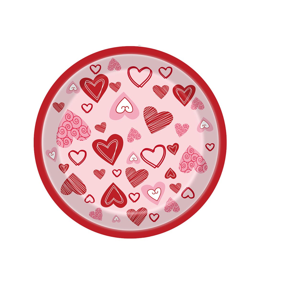 Valentine Heart Paper Plates Decorations, Valentine's Day 7" Dinner & Dessert Plates Romantic Red Heart Disposable Dinnerware, Serves 24 Count Kids Adults Family Party Supplies