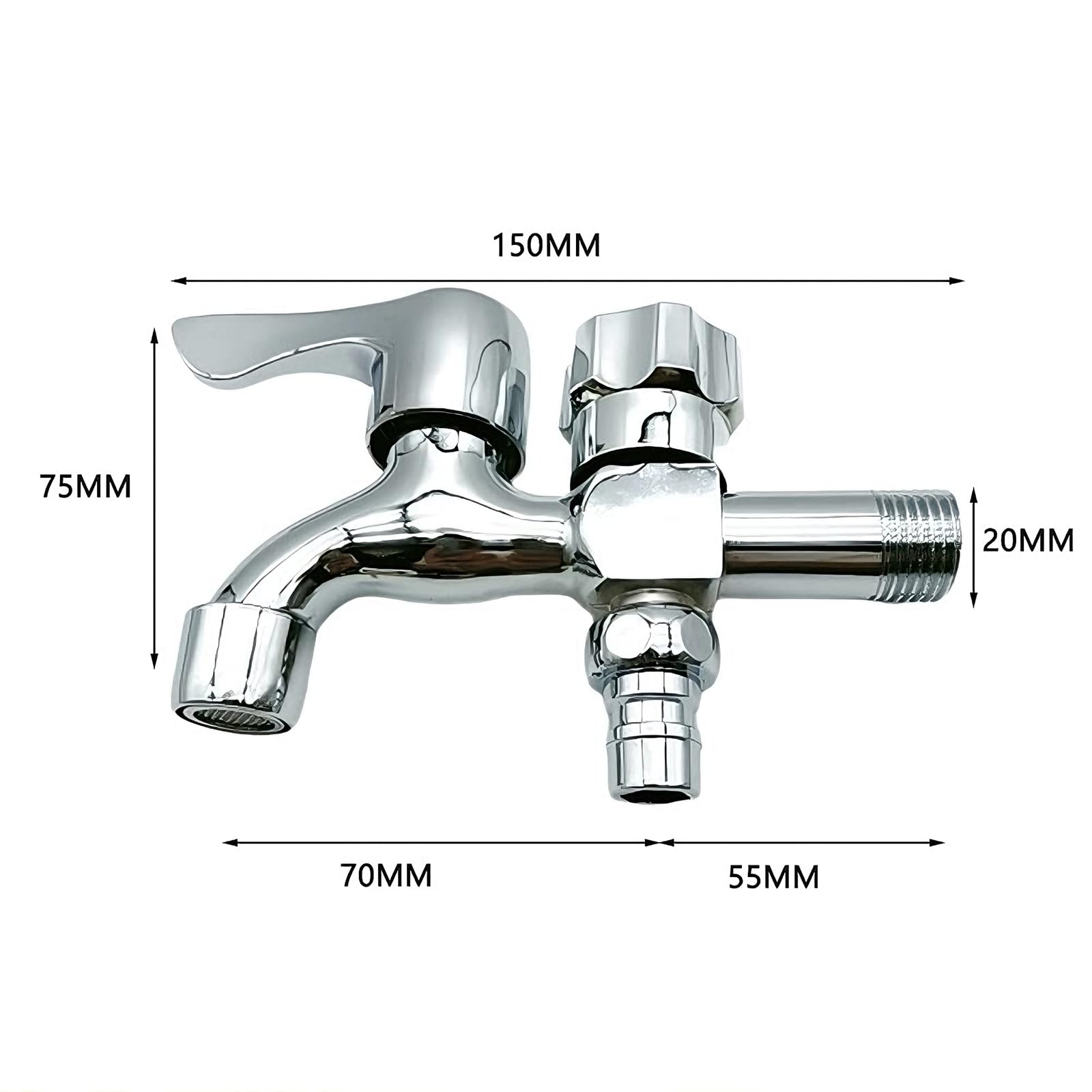 Rubinetto Doppio Da Giardino In Ottone 1/2, Con Uscite 2x3/4, Valvola A Sfera E Nastro Teflon, Per Barile Pioggia E Lavatrice - 4