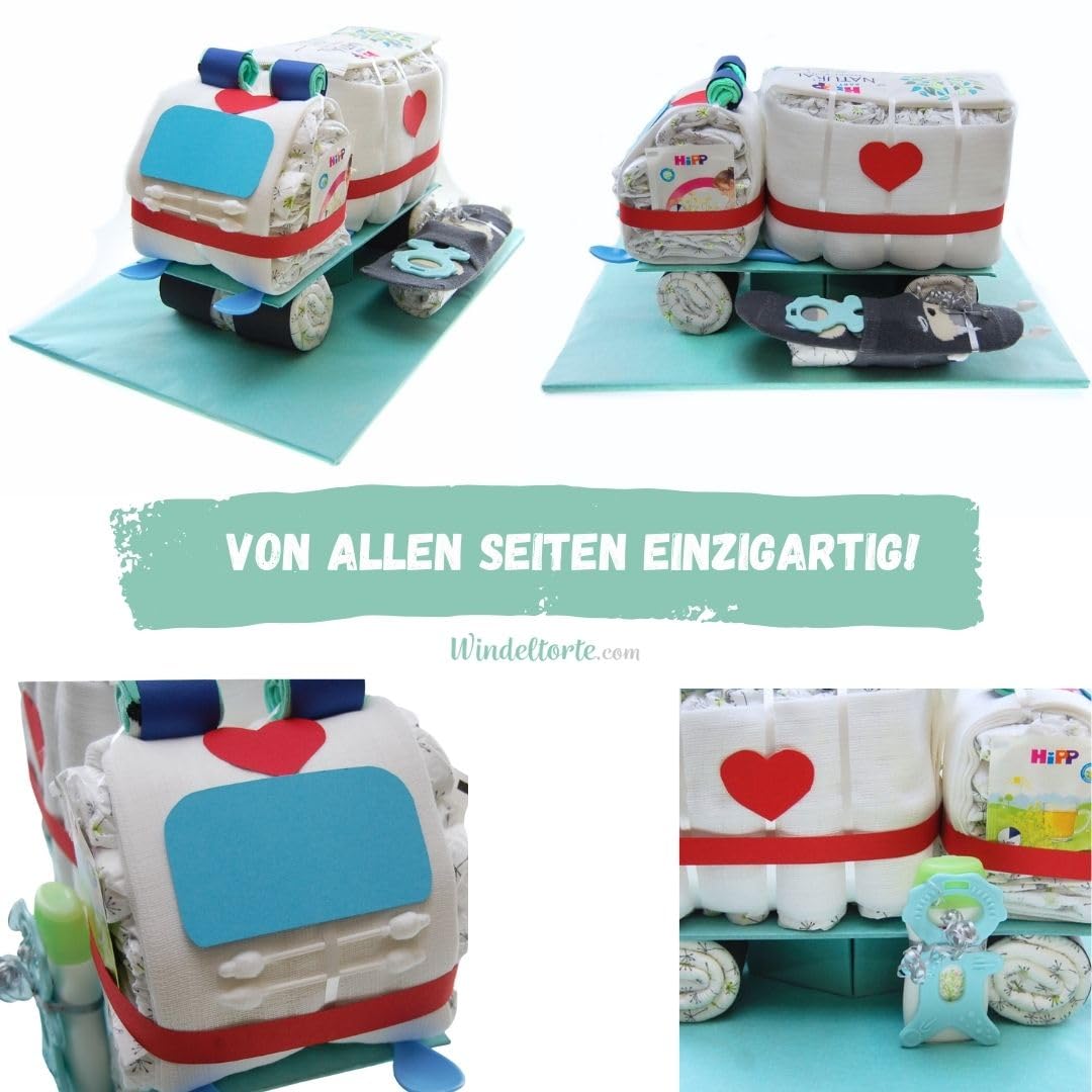 Rettungswagen mit Babysocken [Mitgliedergeschenk & Berufsrettung]- Geschenk zur Geburt - Babyparty - Baby - Babyshower - Pullerparty