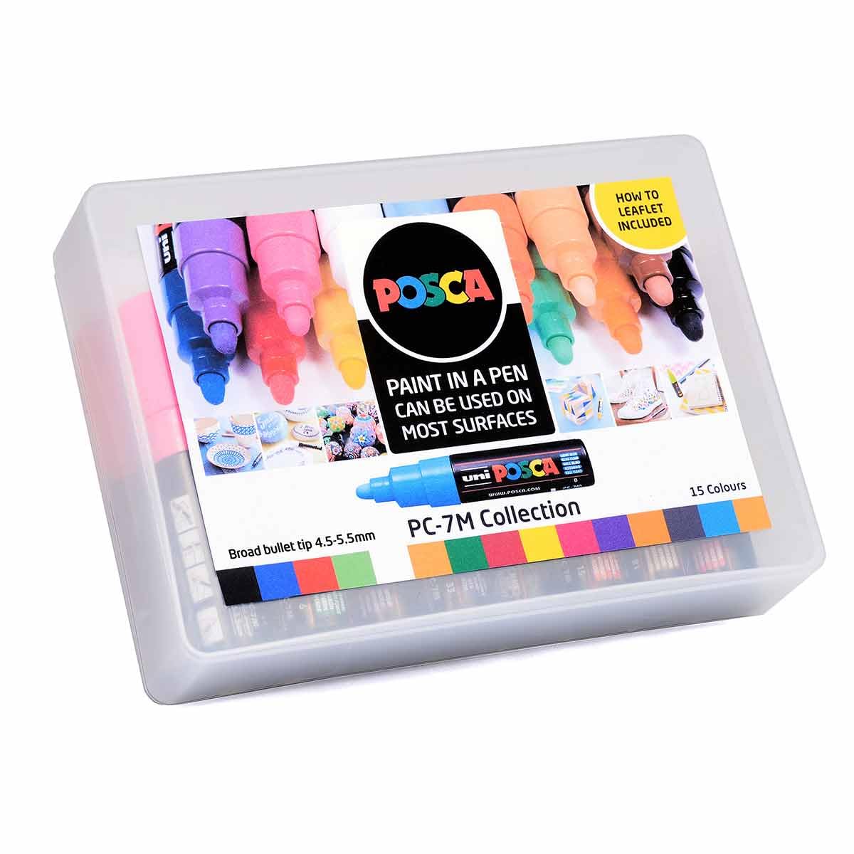 POSCA PC-7M - Pennarelli indelebili a vernice, punta larga per arte e artigianato, multi superficie su legno, metallo, carta, tela, cartone, vetro, tessuto, ceramica, pietra, porcellana, set da 15