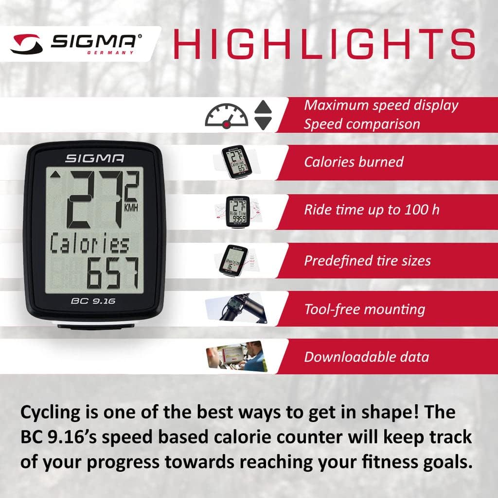 Sigma BC 9.16 - Bicycle Computer, 9 Functions, Black
