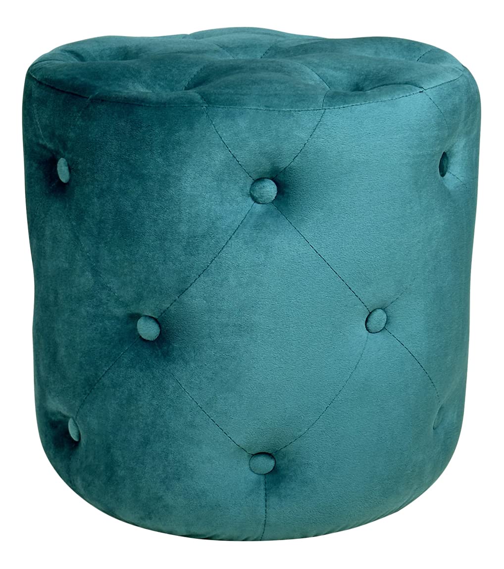 SAMIRA Pouf in velluto capitonné verde petrolio, poggiapiedi mod. Honey