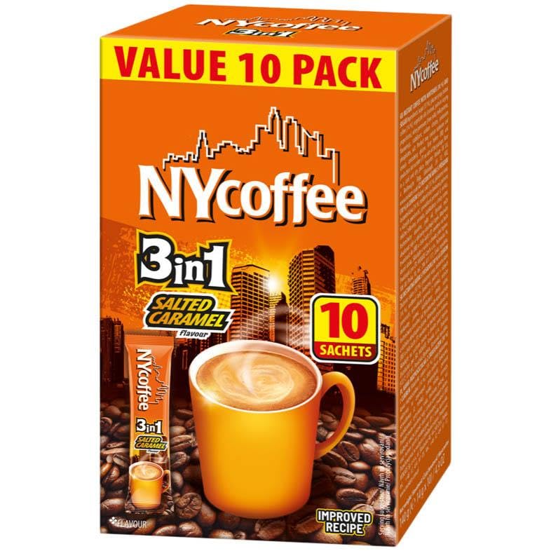 NY Coffee Salted Caramel Instant Coffee, Dark Roast, Powder, 140g x 100 Sachets (Box of 10)