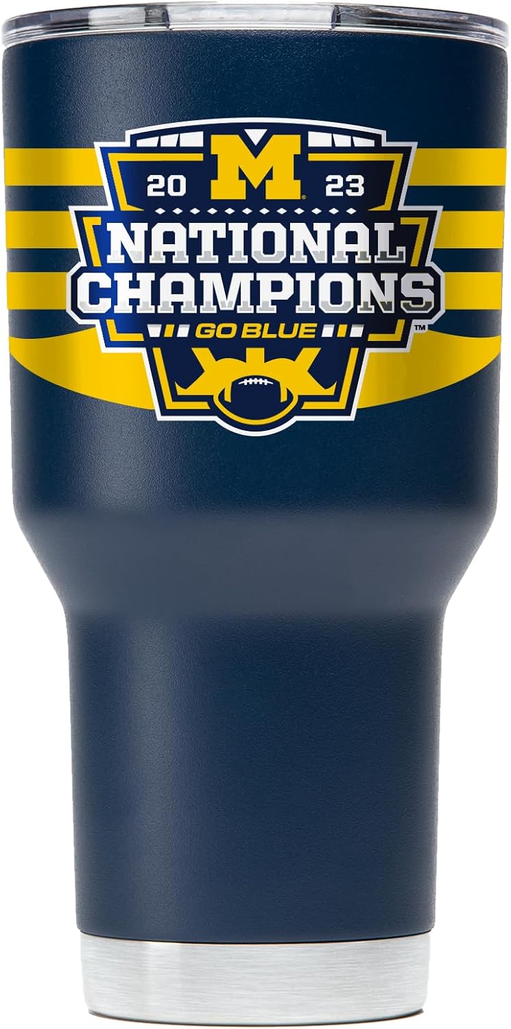 Gametime Sidekicks Michigan 30oz Navy Tumbler - Officially Licensed, 18/8 Stainless Steel, Double-walled, Vacuum-insulated, UV LED Printed Logos, Stays Hot/Cold - 2023 National Champions