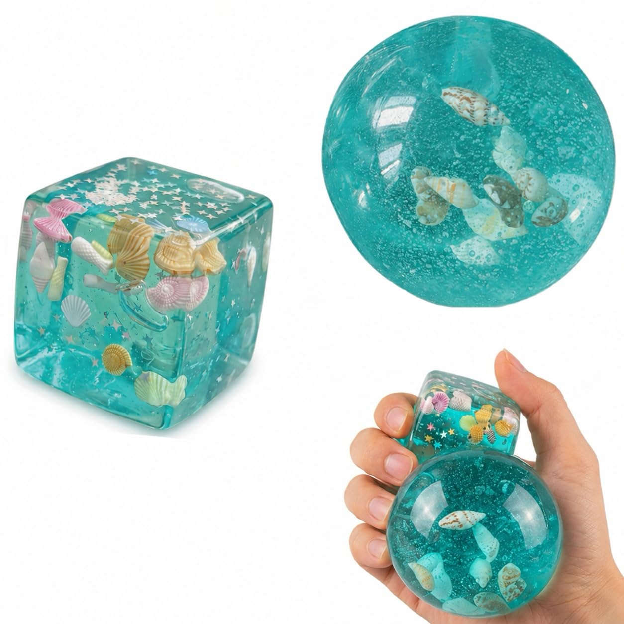 2pcs Coconut Oil Fidget and Stress Balls for people, Sensory for Focus and Relaxation, Ocean Shell Design with 4.5 cm Size
