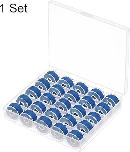 Miniatura 3 de HARFINGTON Juego de hilos de bobina preenrollados tamaños estándar con caja de 25 compartimentos para bordar y máquina de coser, color azul