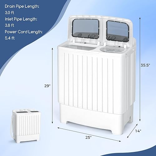 Miniatura 8 de RELAX4LIFE Lavadora portátil, doble tina de 20 libras de capacidad, lavadora compacta con lavadora (12 libras) y giratoria (8 libras), temporizador,