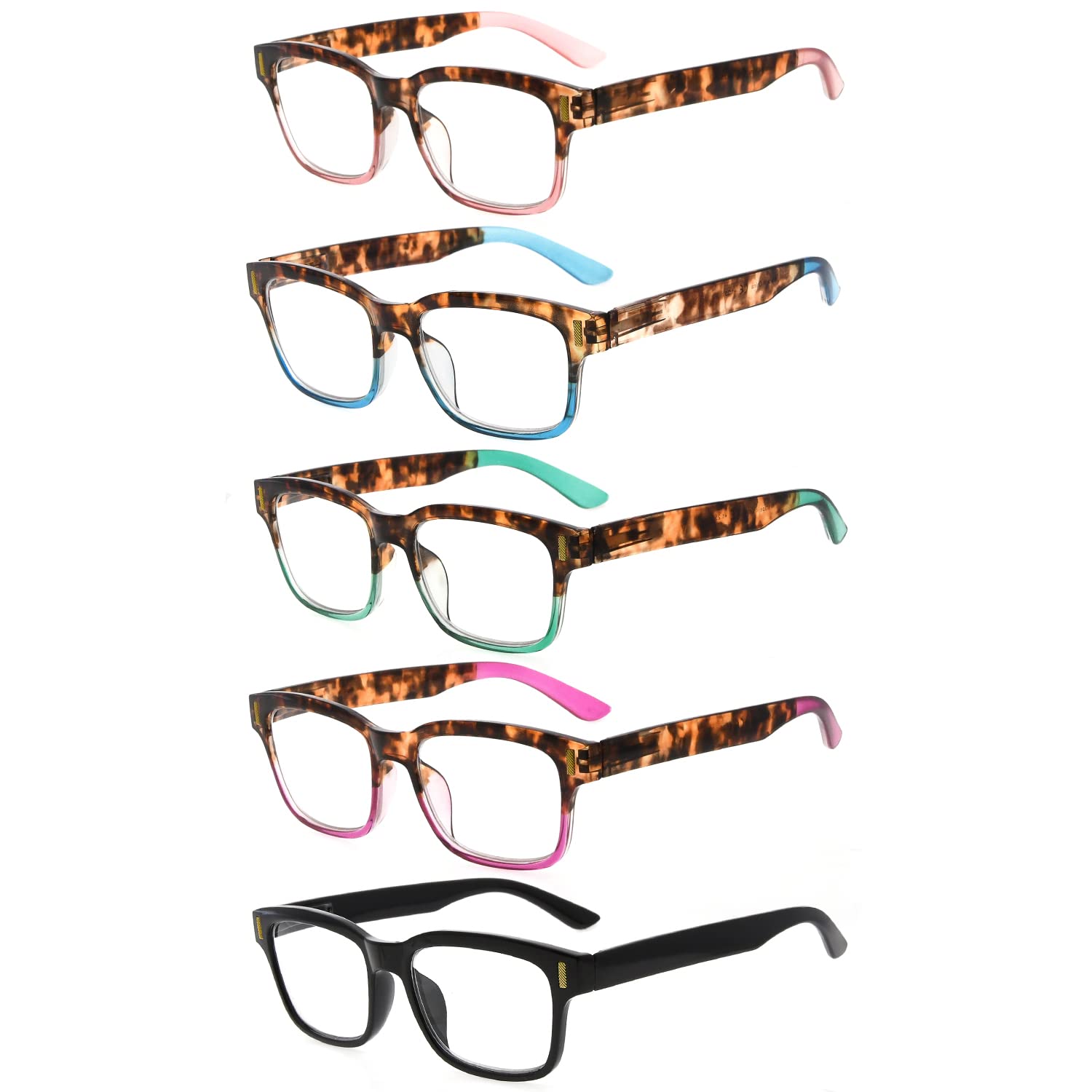 Reducblu 5 Pack Stylish Two Tone Reading Glasses for Women - Pattern Ladies Readers +4.00