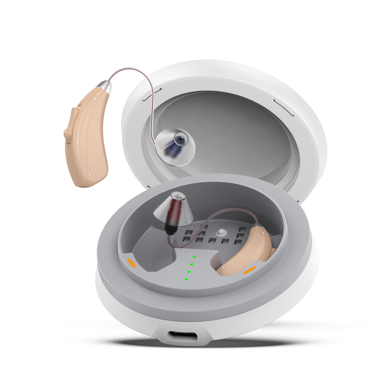 Hearing Aids for Seniors Rechargeable with Noise Cancelling, Receiver-In-Canal(RIC), Dual Microphone, Three Modes, OTC (Beige)