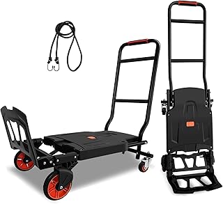 Folding Hand Truck, Dolly Cart Heavy Duty with 440lbs Capacity & 4 Wheels, Portable Hand Truck Dolly, 2in1 Transform Hand Cart, Collapsible Small Platform Cart for Home/Office/Travel Use, Easy Storage