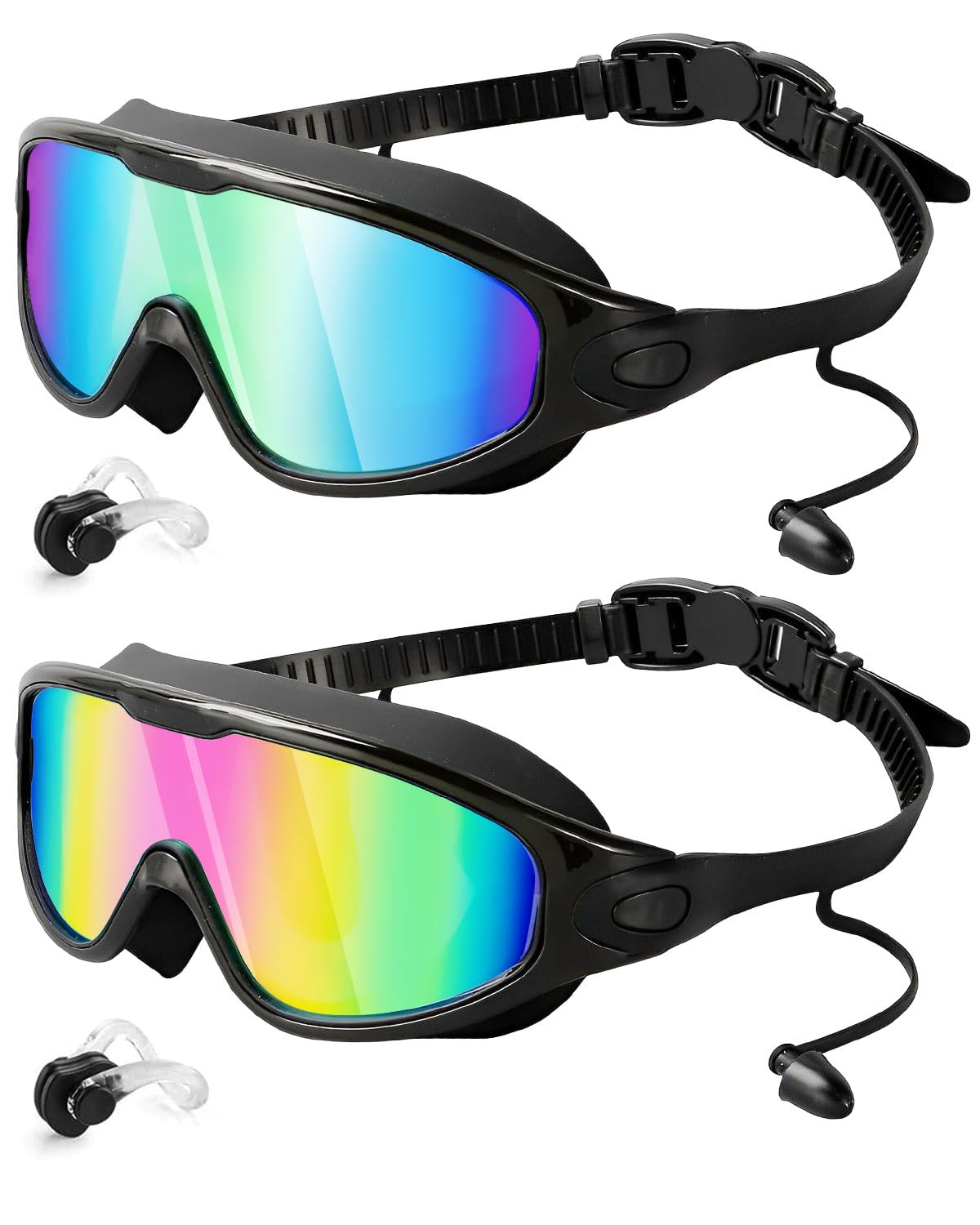 Victoper Swimming Goggles Pack of 2 Swimming Goggles Men and Women with Nose Clip, Anti Leak/Fog / UV Protection, 180° Panorama, Adjustable Headband for Adults and Teenagers