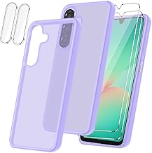 Coque Mat Compatible avec Samsung Galaxy A17 / A26 4G/ 5G avec 2 Pièces Protection Écran en Verre Trempé et 2 Pièces Caméra Arrière Protecteur, Housse Souple et Antichoc, Etui Givrée TPU - Violet