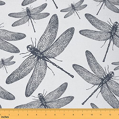 Feelyou Dragonfly Outdoor Fabric by The Yard, Natual Animal Upholstery Fabric for Chairs, Open Wings Beauty of Nature Decorative Fabric for Home DIY Projects, 3 Yard, Black White