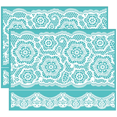 OLYCRAFT 2pcs Pochoir D'Impression Auto-Adhésif Motif Floral Sérigraphie Pochoir Fleur Dentelle Pochoirs Maille Réutilisables pour Décoration D'Intérieur...