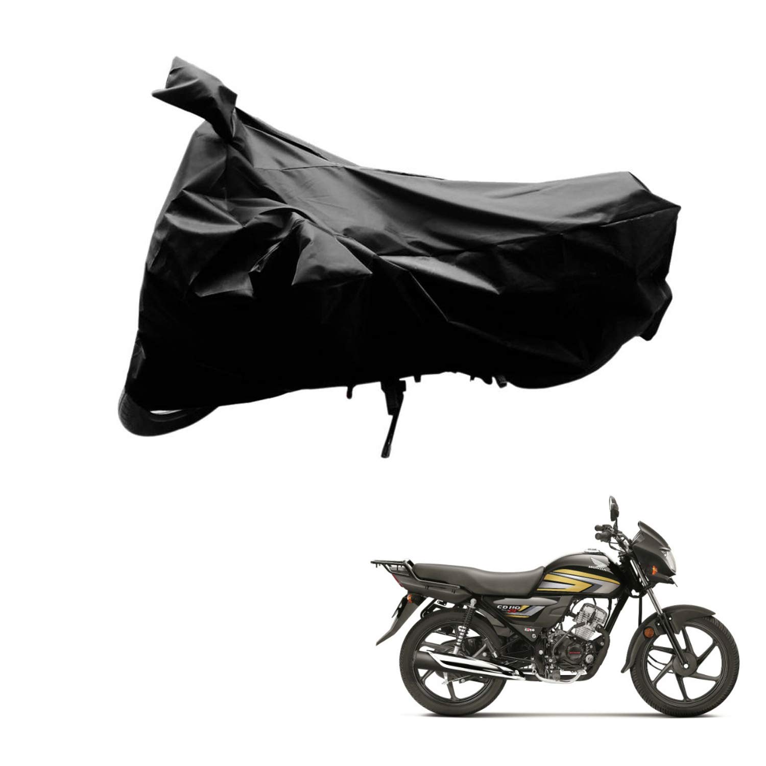 AutoRetail Dust Proof Two Wheeler Polyster Cover for Honda CD 110 Dream (Mirror Pocket, Black Color)