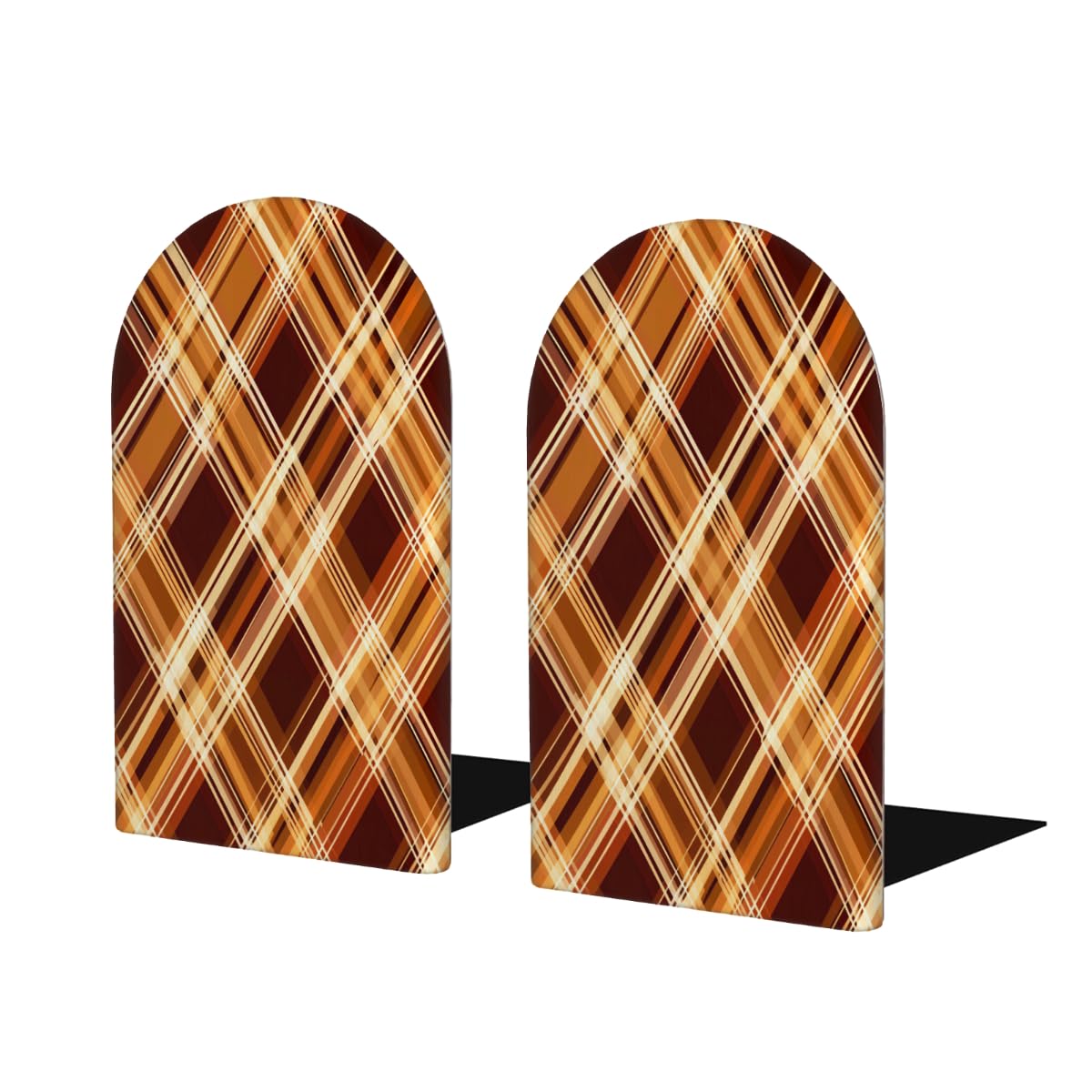 (2 PCS/1 Pairs) Wood Bookends Autumn Checkered Cloth Decorative Wood Bookends for Student School Shelves Kids Room Desk Home Office Book Stoppers for Holiding Books 5x3 Inch