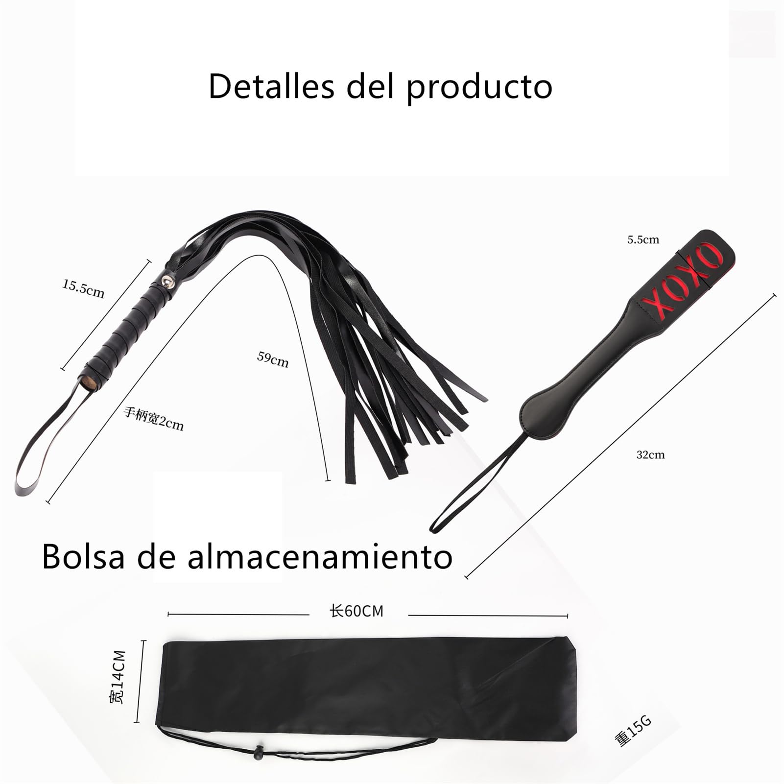 3 Piezas，Fusta para Caballos, Juguetes para Parejas, Juego para Parejas látigo Trenzado Negro，Bolsa de Almacenamiento