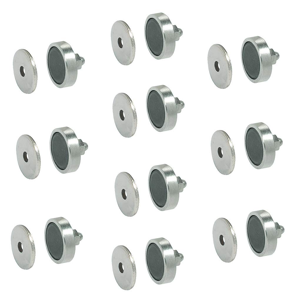 Gedotec Profi Magnet-Schnäpper Möbelschnäpper für Metallschränke - Magnetverschluss Stahl verzinkt - Möbelmagnete aus Stahl - Einbohr-Magnet 4 kg Haltekraft - 10 Stück - Türmagnete mit Gegenplatte