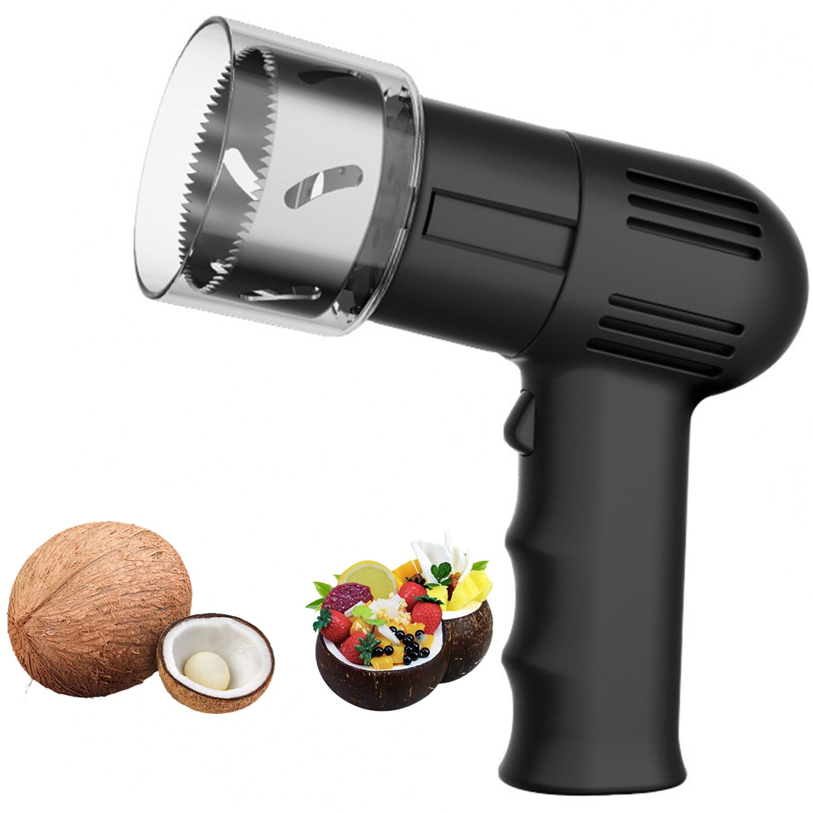 Abridor eléctrico de coco de alta potencia con hoja de acero inoxidable 304, diseño compacto para aberturas de 6 cm, herramienta de cocina rápida y fácil para el hogar