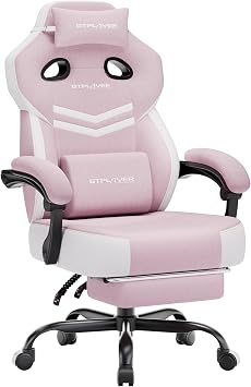 GTPLAYER Big & Tall Gaming Chair, Wide Seat with Footrest, Pink | Ergonomic High Back Computer Desk Chair for Adults, Comfort Padded Seat with Lumbar Support Armrests Recliner for Office/Home